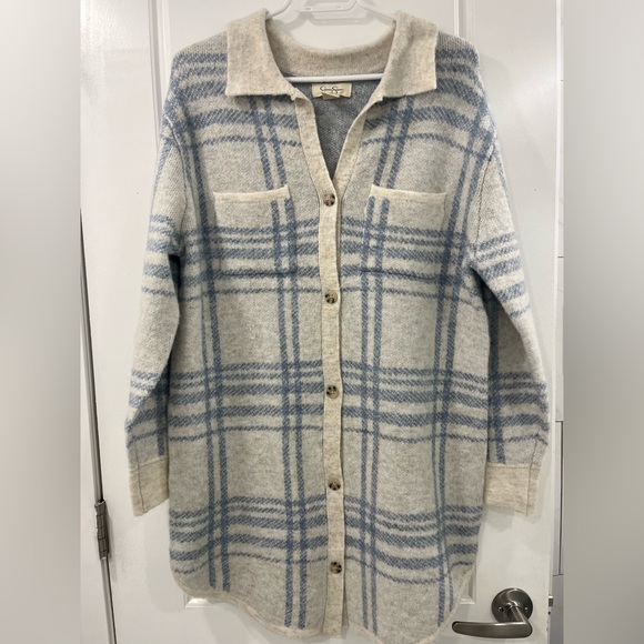 White and Blue Wool Flannel Dress - Picture 1 of 2